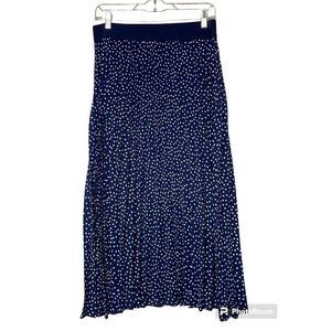 Andi‎ + James Skirt Medium Womens Midi Blue White Polka Dot Micro Pleat